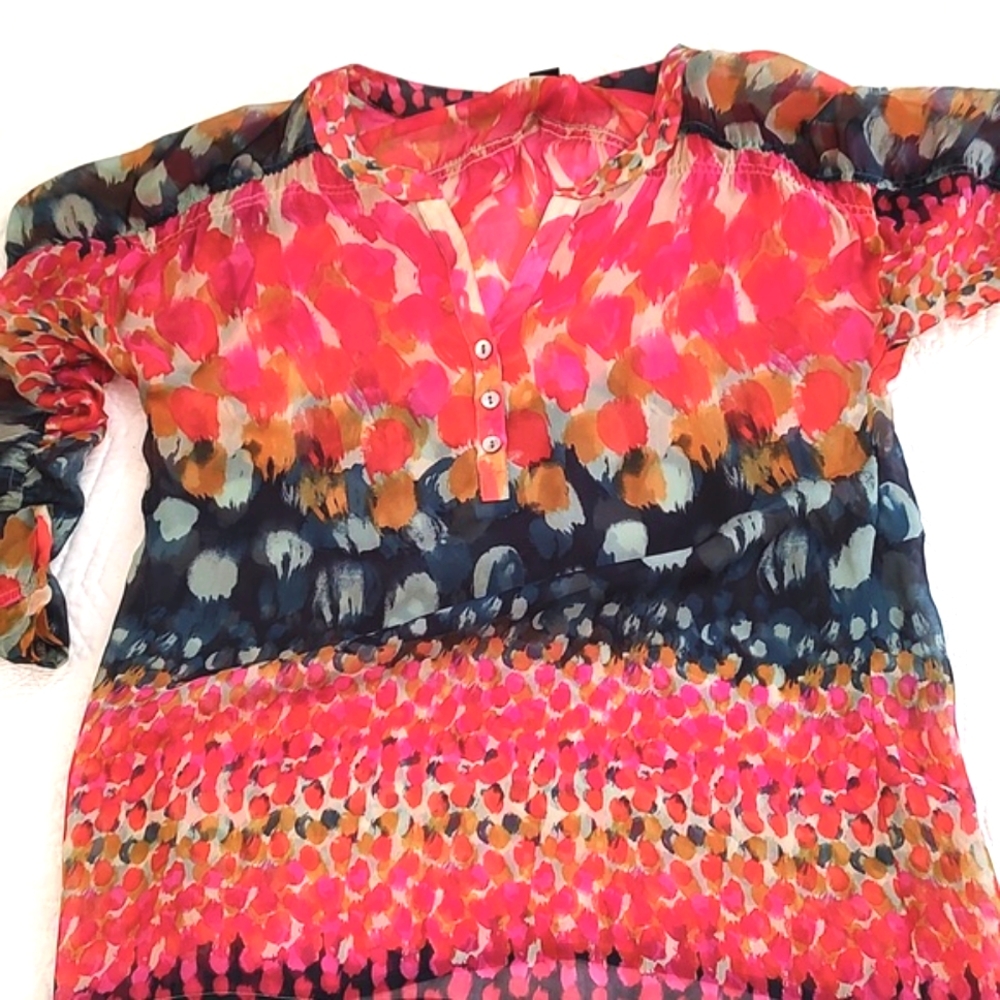 Ya-Da Womens100% Silk V-neck Ruched 3/4 Sleeve Blouse/Size S - Picture 10 of 10